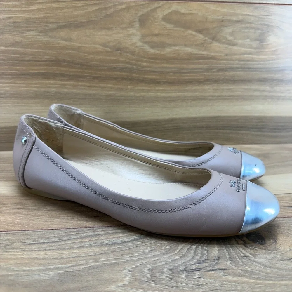 Coach Chelsea Beige Flats Womens 8.5 Beige Leather Cap Toe Ballet - Picture 4 of 11